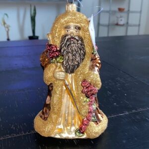 Vintage Dillards Santa Mercury Glass Ornament Roses Glitter Trimmings Poland​​